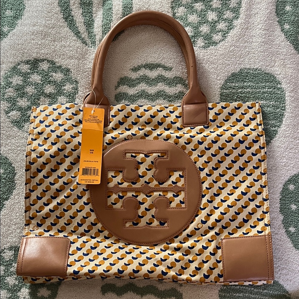Tory Burch Tan and Cream Patterned Tote